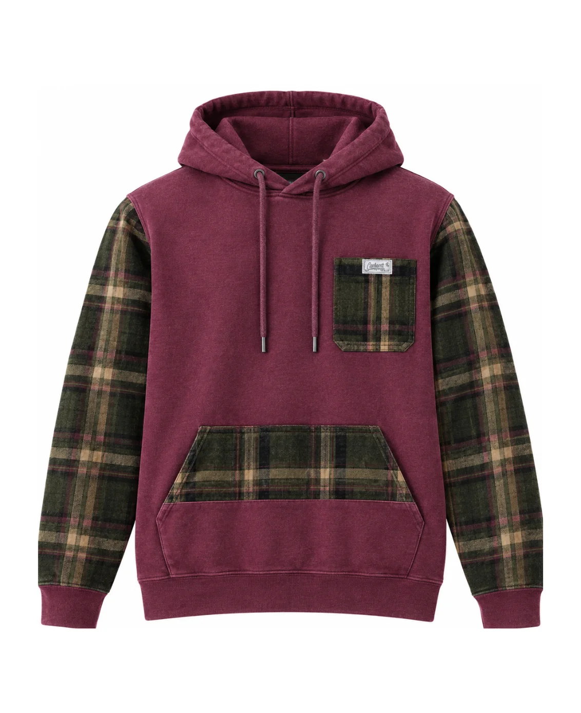 Burgundy & Plaid Reworked Hoodie