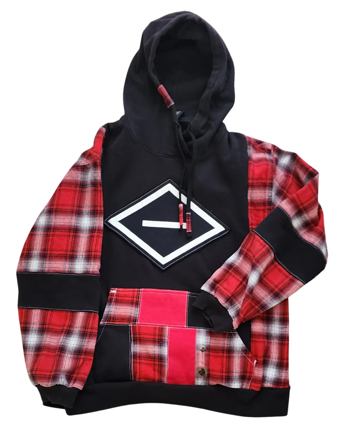 Red Plaid & Black Reworked Hoodie